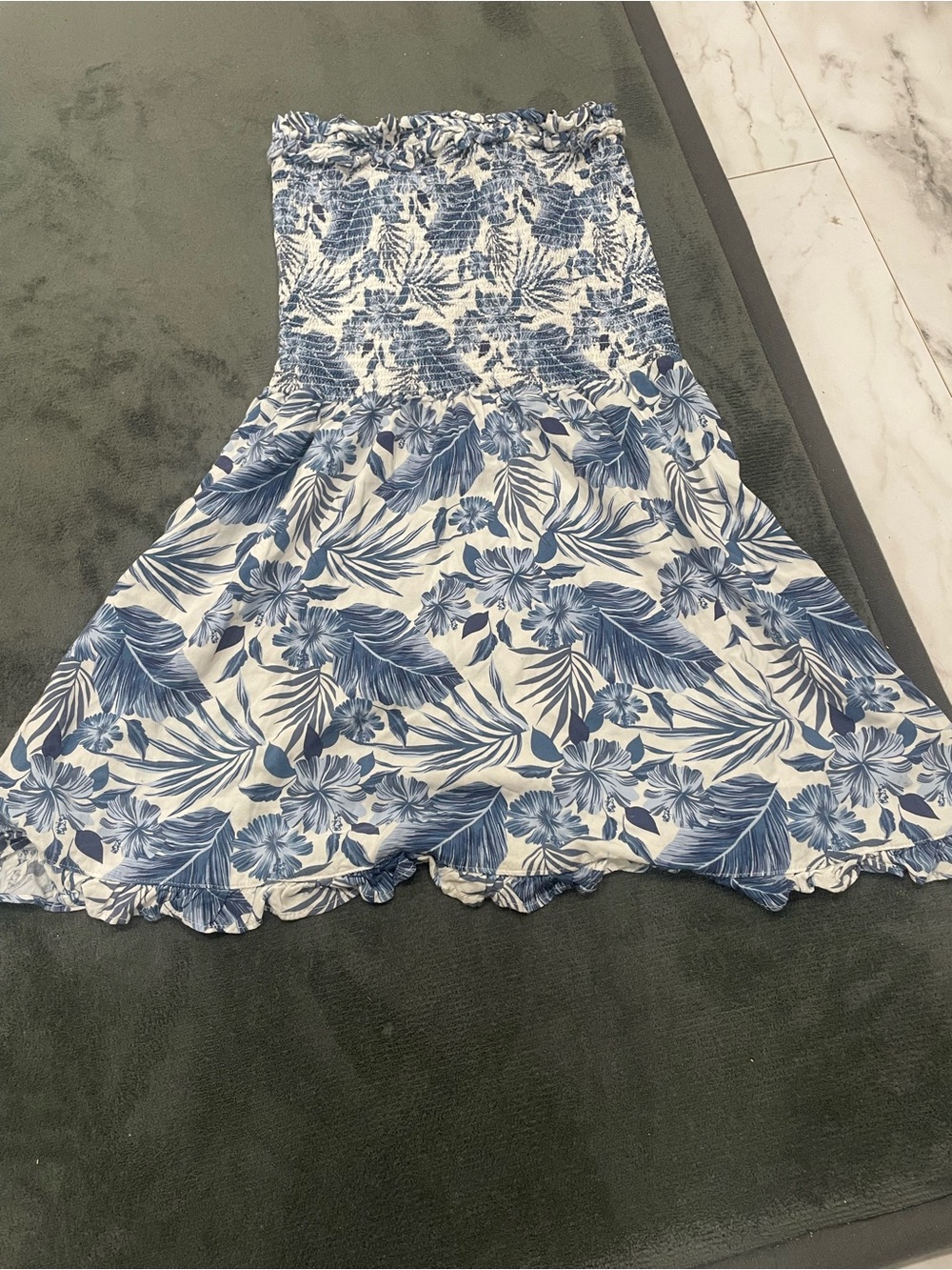 Ocean Drive Blue and White Floral Strapless Dress